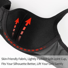 Lemorosy Women's Push Up Balconette Bra Demi Half Cup Lightly Padded Underwired Lace Bralatte(Black,32C)