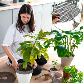 UCandy Pack Plant Pot Grids, 11.8" Trim-to-Fit Plant Pot Soil Covers Protectors from Animals,Plant Pot Soil Guard for Indoor Outdoor Plant Protection with Metal Stakes (10, Black)