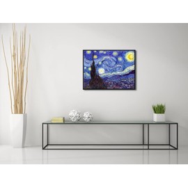 Pyradecor Large Black Framed Starry Night Van Gogh Oil Paintings Reproduction Canvas Prints Abstract Landscape Pictures Canvas Wall Art for Home Office Decorations
