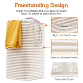 Lifewit 2 Pack Laundry Hamper Large Collapsible Laundry Baskets, Freestanding Waterproof Clothes Hamper with Easy Carry Handles in Laundry Room Bedroom Bathroom College Dorm for Adults, Beige, 2 x 80L