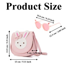 mkemka Girls Handbag Set Crossbody Bag Toddler Handbag Cartoon Bunny Children's Hair Rope and Kids Sunglasses with Rabbit Ears Rabbit keychain Suitable for Preschool Kids Toddlers Girls