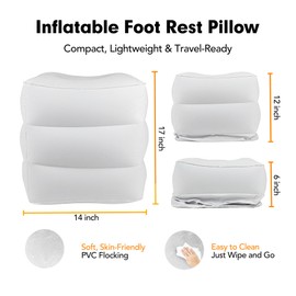 Wellcomer Inflatable Foot Rest Pillow for Travel, Adjustable 3 Layers Height Cushion Kids/Adults Airplane Travel Pillow, Suitable for Office, Home, Trains, Cars - White