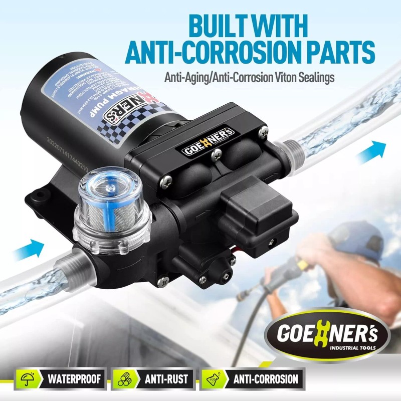 GOEHNER'S RV Fresh Water Pump 12V DC 6.5GPM 70PSI Self-Priming