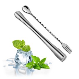 DIYCUT Cocktail Muddler, Stainless Steel Cocktail Masher, 22.6 cm Long Stainless Steel Muddler, with Double Ended Mixing Spoon, Silver, Bar Accessories, for Bars, Kitchens, Restaurants
