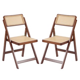 Tiita Rattan Dining Chairs Set of 2, Mid Century Modern Folding Chair, Bamboo Folding Dining Chairs for Small Space, Dining Room, Living Room, Bedroom, Walnut