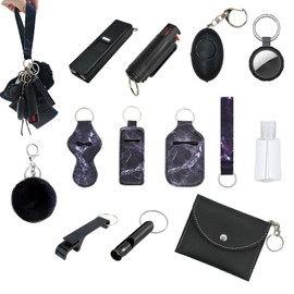 KLKOKVKE Wristlet Card Holder Set for Women With Wristlet Strap, Travel Bottle Holder, Bottle Opener and Whistle (Black)