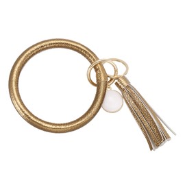 PATIKIL PU Leather Circle Wristlet Keychain, Tassel with Pendant Round Bangle Keyring Bracelet Wristlet Holder Keychains for Women Car Key Accessories- 1 PCS (Light Brown)