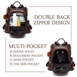 Ladies’ Soft PU Leather Backpack Handbag, Shoulder Bag, All in One, Multifunctional, Anti-Theft Bag, Waterproof Backpack - -