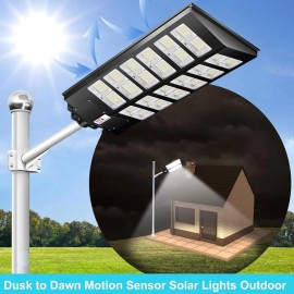 PFCTART 8000W Solar Street Light Motion Sensor Dusk to Dawn Flood Lights Outdoor IP65