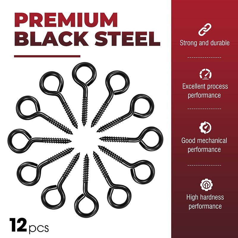 PAMAZY 12Pcs Black Screw Eyes, 2.56 Inch Heavy Duty Eye