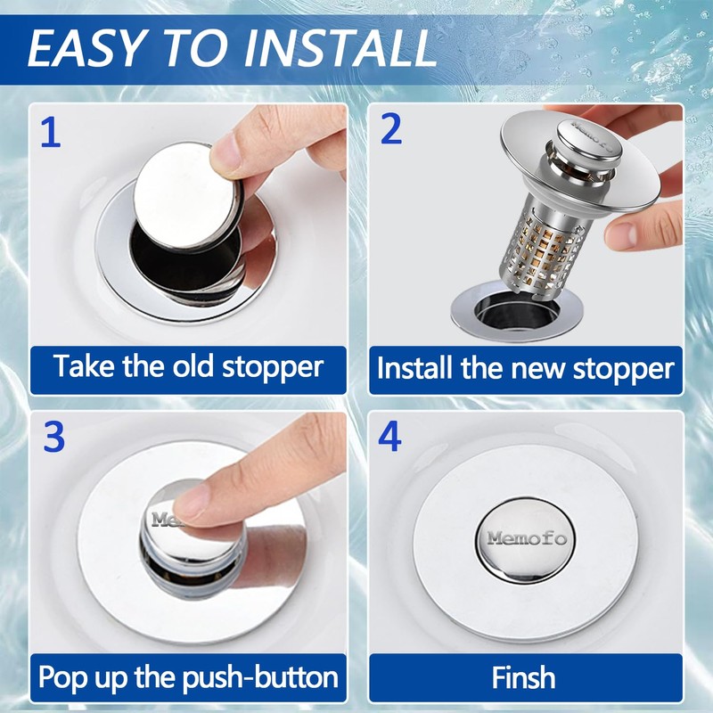 3-in-1 Bathroom Sink Drain Strainer, Stainless Steel Pop-up Strainer Basket