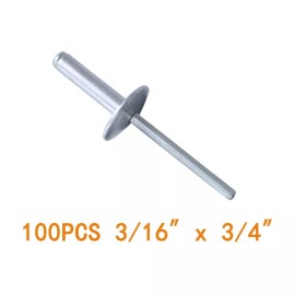 Unbranded/Generic 100pc LARGE FLANGE ALUMINUM POP RIVETS - 6-12LF  3/16" X 3/4"  BIG HEAD STEEL
