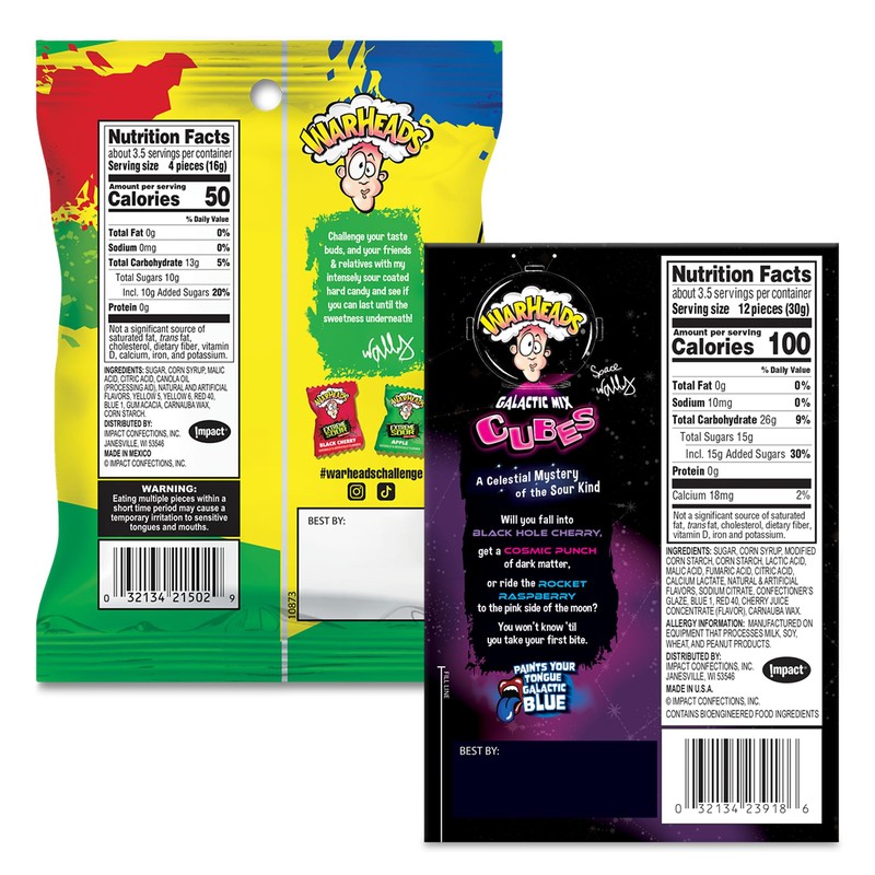 Warheads Extreme Sour Hard Candy, Assorted Flavors 2 OZ Bag