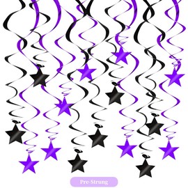 BEISHIDA Black Purple Star Hanging Swirl Decorations, Birthday Hanging Party Supplies for Graduation Wedding Baby Shower Birthday Decorations,Pack of 15