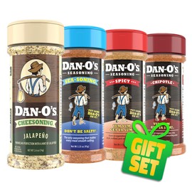 Dan-O's Seasoning - Holiday Heatwave Gift Set - All-Purpose Seasoning & Spices for Cooking & Grilling Anything - meat, vegetables, snacks, popcorn seasoning - Small bottle 4 Pack - Spicy, Chipotle, SEA-soning and Jalapeño Cheesoning