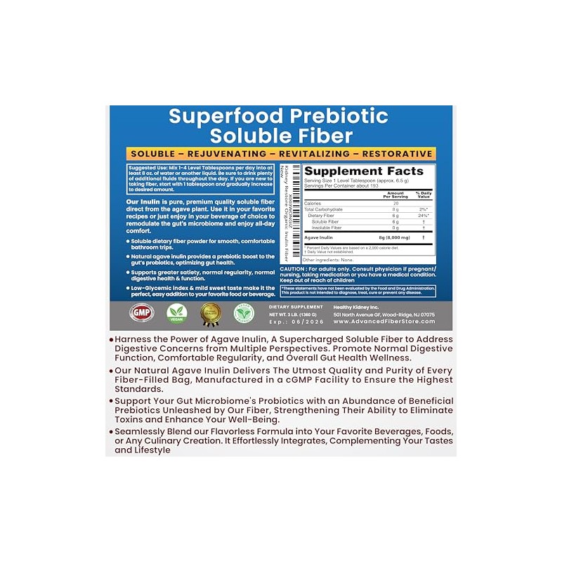 Kidney Restore- Inulina en Polvo (16oz1lbs) Suplemento de Fibra Soluble