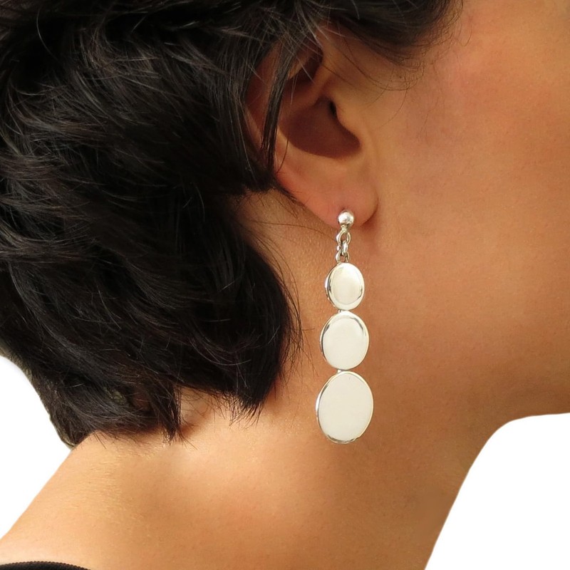 Triple Circle Long Heavy Solid 925 Sterling Silver Polished Dangle