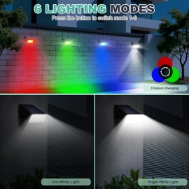 White + Multicolor Solar Fence Lights Outdoor Waterproof, 30H Long Lasting Solar Deck Step Lights, 2200mAh Dusk to Dawn Auto On/Off Wall Lights for Christmas in July/Halloween/Fall Outdoor Decor Gift