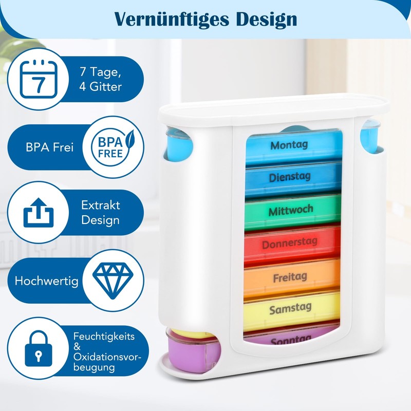 VMUTGA Pill Box, 7 Days with 4 Compartments for Morning,