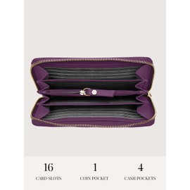 Lazarotti Bologna Women's Large Leather Purse Large Zip Compartment, 16 Card Slots, Coin Pocket, RFID Protection, 19 x 4 x 10 cm, Purple, Standard size, Classic