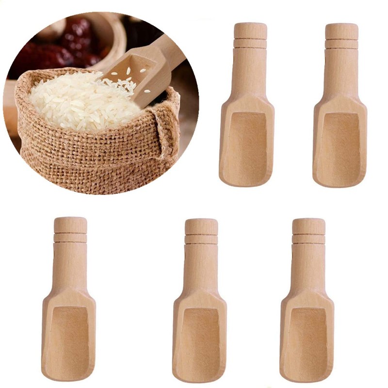 Mini Wooden Spoons, 5PCS Mini Bath Salt Spoon, Wooden Scoops