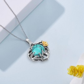 Cujiesp Turquoise Necklaces 925 Sterling Silver Turquoise Pendant Turquoise Jewelry Tree Branch Necklace for Women Turquoise Lover