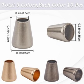 GORGECRAFT 1 Box 30Pcs 3 Colors Metal Bell Stopper 5x8x12mm Conical Cord Ends Caps Lock Rope Fastener End Stopper Zipper Pull Cord Lock for Drawstring Lanyard Backpack Bag DIY Art Crafts Gold Silver