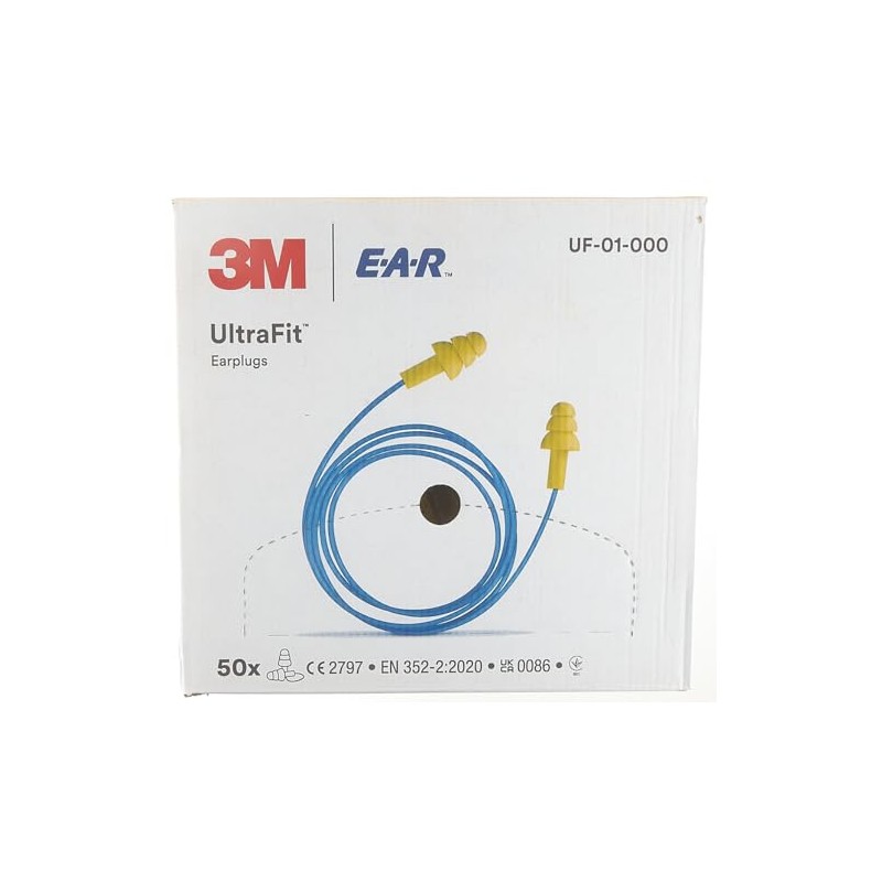 3M 3M E-A-R Ultrafit Earplugs, 32 dB, Corded, 50 Pairs/Box,