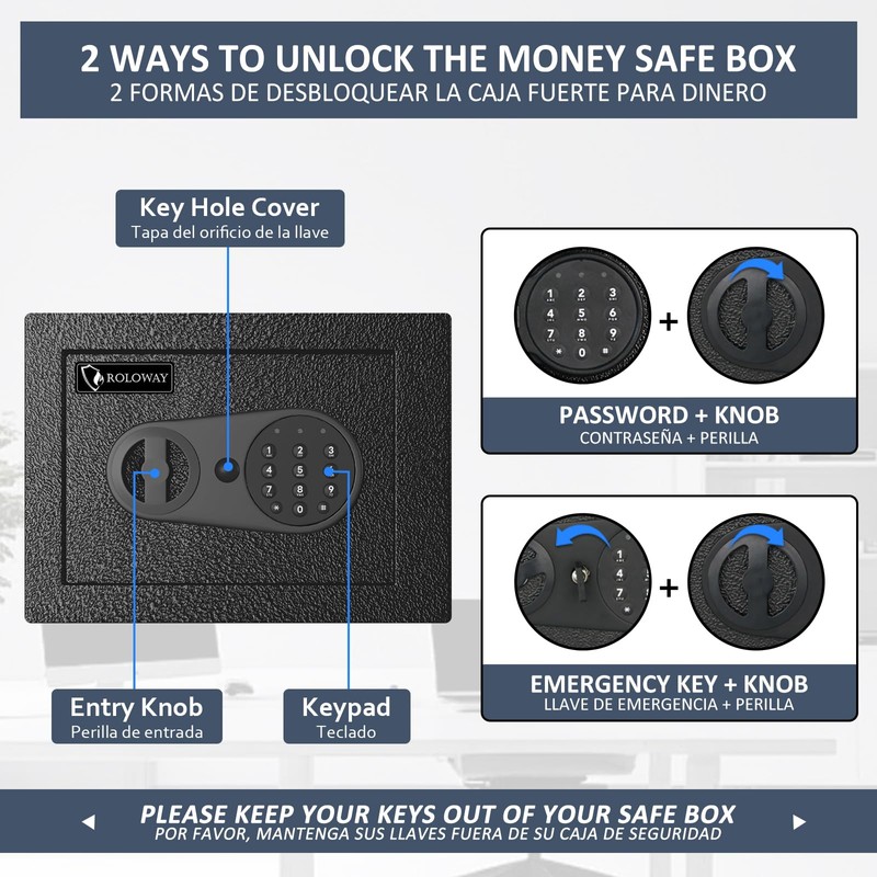 ROLOWAY Money Safe Box with Keys and Fireproof Money Bag