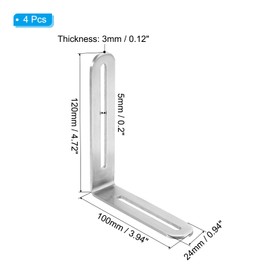 PATIKIL Stainless Steel Corner Braces 3.94 x 4.72 Inch,4 Pieces L Bracket Joint Right Angle Support Bracket L Shaped Corner Fasteners for Shelves, Silver