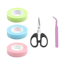 Pack of 3 Eyelash Band, 1 Piece Pink Tweezers, 1 Piece Metal Scissors, Eyeshadow Makeup Band, Eyelash Extension Tape, Eyeshadow Tape for Eye Makeup