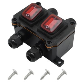EATAKWARD IP66 Waterproof Double Toggle Switch with Red Light Rocker Button, Heavy Duty Inline Cord On Off Switch DPST AC/DC 20A-125V 16A-250V 30A-24V 35A-12V for Outdoor Use 4 Exit