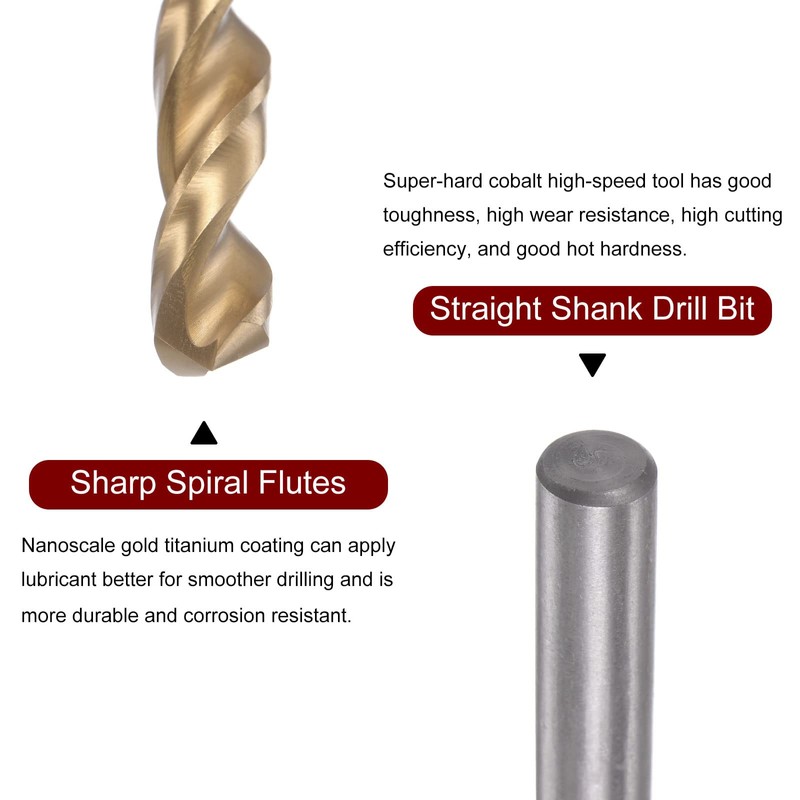 sourcing map Twist Drill Bit 8.1mm Titanium Coated (HSS-E) M42