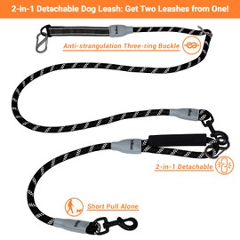 Hands Free Dog Leash, 7 in 1 Multifunctional Reflective Dog Leash, Two Dog Leash No Tangle, Crossbody or Double Dog Multifunction Leash for Medium Large Dogs, Detachable Short Dog Leash (Black)
