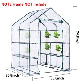 Walk-in Greenhouse Replacement Cover with Roll-Up Zipper Door -56 x 56 x 76 Inch PVC Greenhouse Cover for Outdoor Plant Gardening Plants Cold Frost Protection Wind Rain Proof (Frame Not Include)