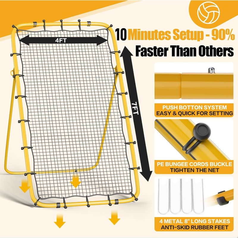 Volleyball Rebounder Net 7x4 Ft, 5-Angle Adjustable Rebounder Net for