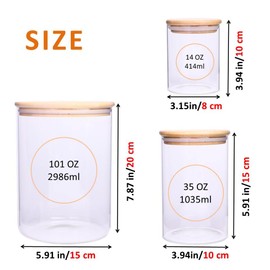 Set of 3 Glass Food Storage Containers with Bamboo Lids, Clear Glass Canisters Sets with Bamboo Lid, Airtight Kitchen Jars or Countertop (SET1)