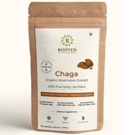 ROOTED Actives, Siberian Chaga Mushroom Extract, USDA & EU Organic| 35% Beta Glucans - Lab Verified | Cardio, Antioxidant & Immunity Support (4.23 Ounce)