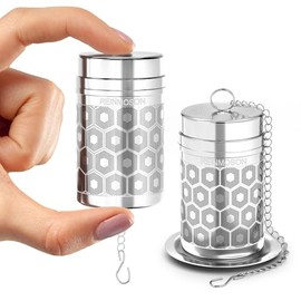 Paquete de 2 mini coladores de té Reinmoson para té suelto, infusor de té de malla extrafina, acero inoxidable 304 y tapa roscada delgada actualizada, té de hojas sueltas para té negro, roooibos, etc