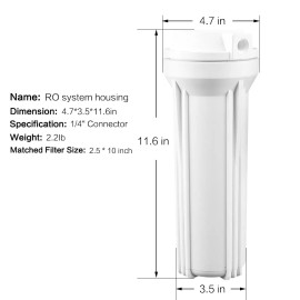 Geekpure 10" Universal Reverse Osmosis Filter Housing for RO System 1/4" Port