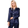 SWOMOG Satin Women's Pyjamas with Button Placket, Long Sleeve Sleepwear,