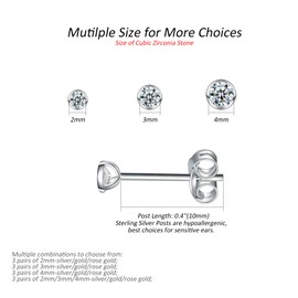 CERSLIMO Silver Stud Earrings for Women Men Girls, 3 Pairs Sterling Silver Tiny Round Stud Earrings Small Dainty Cartilage Tragus Cubic Zirconia Earrings Set (3mm, Silver)