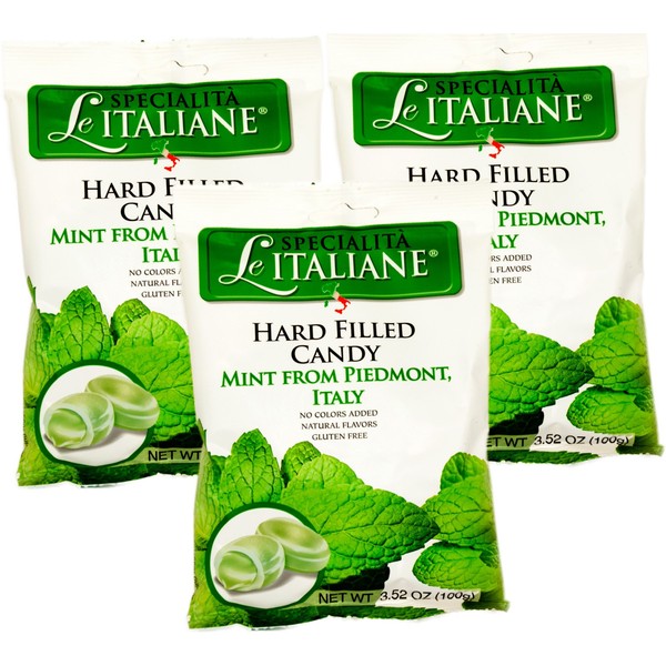 Serra Le Italiane, Italian Natural Hard Candy Filled With Mint From Piedmont Italy, 3.5 Ounce (Pack of 3)