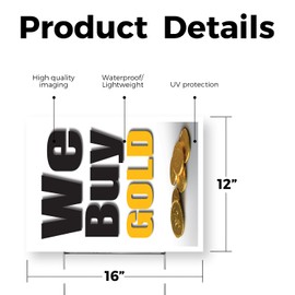 We Buy Gold Vertical Yard Sign 12 Inch x 16 Inch Single Sided Weatherproof Heavy-Duty Plastic with Stake | Reliable Transactions, Trusted Shops, Professional Display | Made in USA