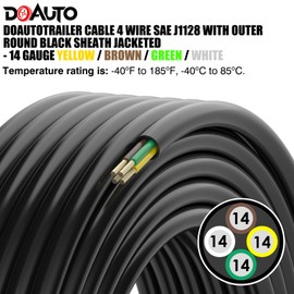 DOAUTO 50 Foot Heavy Duty 14AWG 4 Way Round Conductor Wiring RV Trailer Cord Harness Wire, 4 Individually RV Tow Hitch Hook-Up Cable Insulated Wiring SAE J1128 - PVC Black Vinyl Sheath 14/4