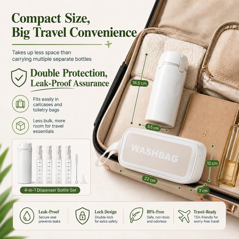 4-in-1 Travel Dispenser Bottle,4 Pack 30ML Travel Bottles for Toiletries