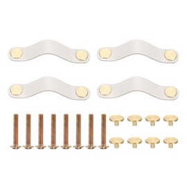 PATIKIL Leather Drawer Pulls, 4 Pack Leather Handle 3.7 Inch Hole Center Cabinet Dresser Knobs with Screws for Dresser Cupboard Closet Doors, Cream