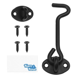 Kare & Kind 1x Hook and Eye Latch (4-inch) - with Mounting Screws - Heavy Duty Locks for Door, Gates, Barns, Bathrooms, Cabins - Powder Coated Anti-Rust Material - for Security and Privacy - (Black)