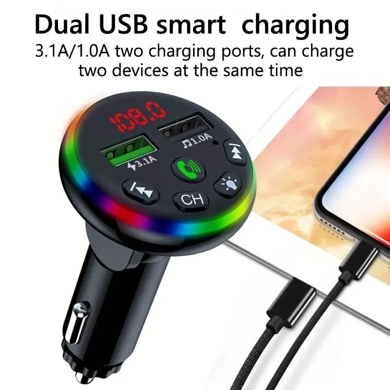 FM Transmitter BT, Dual USB Phone Charger with Bluetooth, Handsfree