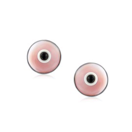 Spiritual Protection Round White Pink Blue Nazar Evil Eye Stud Earrings for Women Teen Murano Glass .925 Sterling Silver 9 mm Made in Turkey, Sterling silver, glass